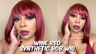12 Inch Wine Red Synthetic Bob Wig | Lindsay Erin