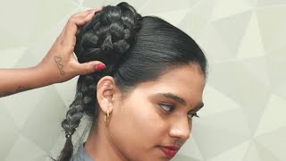 Attractive High Bun Hairstyle For Bridal At Home | Hairstyle With Maang Tikka | Wedding Hairstyle