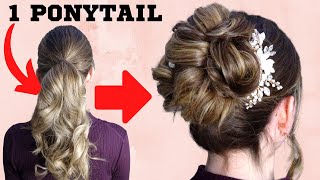 Easy High Curly Bun Updo Hairstyle