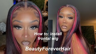 How To: Install Frontal Wig Ft. Beautyforever Red Highlight Wig