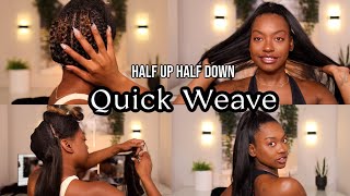 Half Up Half Down Claw Clip Quick Weave Tutorial. No Hair Left Out!