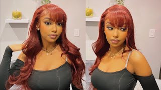 Bomb Red Brown Color Lace Front Wig + Bangs Cut Tutorial | Ft Megalook Hair