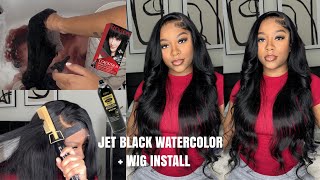 Watercoloring Wig Jet Black Without Staining Lace + Hd Lace Wig Install | Arabella Hair