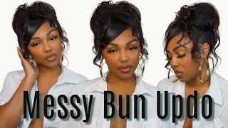 How To | Messy Bun Updo W/ Swoop On Natural Hair | 90'S Updo