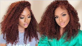 Textured Auburn Kinky Curly Affordable Wig!! Easy Reddish Brown Beginner Wig Install Ft Klaiyi Hair