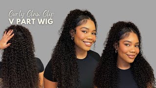 V Part Wig Curly Claw Clip Half Up Half Down  Ft Nadula Hair