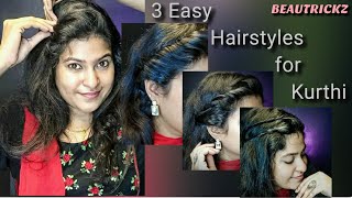 3 Simple Open Hairstyles For Kurthi | Quick Hairstyles | Malayalam | Beautrickz |