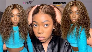How To Customize A T Part Wig | Honey Blonde Curly 20 Inch Wig | Amazon Unice Hair