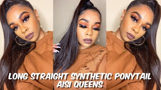 Long Straight Synthetic Ponytail | Aisi Queens | Lindsay Erin