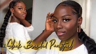 Super Sleek Long Braided Ponytail Tutorial On 4B/C Natural Hair  $3 Protective Style | Terrieberrie