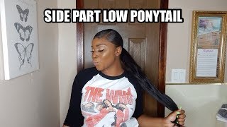 Side Part Low Ponytail + Synthetic Hair Maintenance
