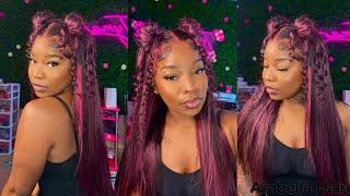 How To Cute Space Buns With Curls+ New Year Fashion Pink Highlight Wig| Arabella Hair