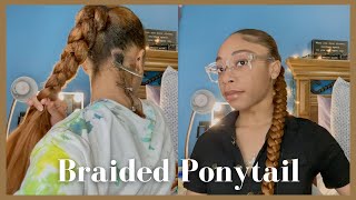 Long Feed In Braided Ponytail | No Heat | Natural Hair Protective Style
