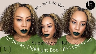 12" Brown Highlight Bob Hd Lace Front Wig Ft Supernova Hair - Very Believable! #Bobwig