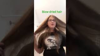 Poofy Blow Dried Hair To Smooth And Straightened Hair.
