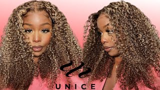 Winter Vacation Kinky Curly Highlighted Wig You Need! Install & Styling! Amateur Friendly Unice Hair