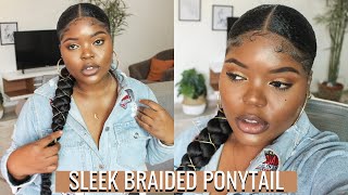 Sleek Braided Ponytail On Natural Hair| How To Slick Down Thick Hair.