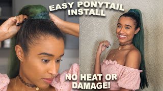 Easy And Fast Way To Install A Fake Ponytail In Curly Hair Without Heat Or Damage!