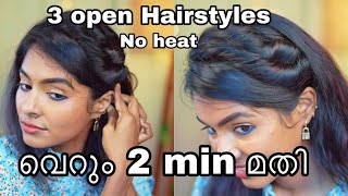 Frizzy Hair To Smooth Hair In 5 Minutes | 3 No Heat 2 Min Open Hairstyles| Asvi Malayalam