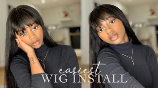 The Easiest Wig Install You'Ll Ever See! || Yaki Straight Haie With Bangs Ft. Gorgius Hair
