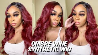 Side Part Ombre Wine Body Wave Synthetic Wig | Southearth Amazon | Lindsay Erin