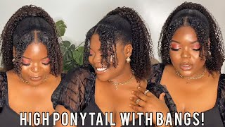 Sleek High Ponytail With Two Bangs On Natural Hair| No Heat