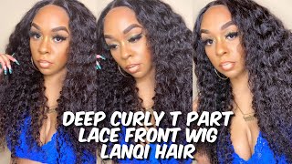 This Wig Is Thick Af! | Deep Curly T-Part Lace Front Wig | Lanqi Hair | Lindsay Erin