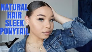 Sleek Low Ponytail On Curly Natural Hair... | Middle Part