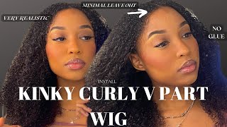 No Lace Kinky Curly V Part Wig || Unice Hair