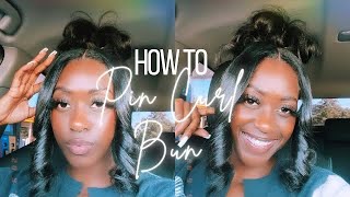 How To Pin Curl Bun With Bangs | Clip Ins Up-Do | Natural Hair Bun | Beginner Friendly | Darkskinzee