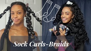 Socks Curls Round 2- Overnight Heatless Waves On Long Natural Blow Dried Stretched Hair - Hair Hacks