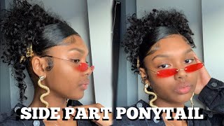 Curly Ponytail With Side Swoop Bangs!