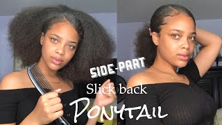 Slick Back Side Part Ponytail Puff On Thick Natural Hair