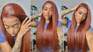 Auburn Kinky Straight Luscious 13X4 Lace Front Wig Ft. Beauty Forever Hair | Petite-Sue Divinitii