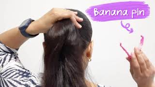 Banana Pin Bun Hairstyle | Beautiful Bun Hairstyle Using Banana Pin | Bun Hairstyle #Hairstyles