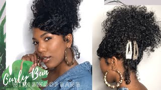 My 1St Curly Ponytail Bun With Side Swoop Bang Look | Kaila2Times
