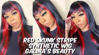 Red Skunk Stripe Synthetic Wig W/ Bangs | Galina'S Beauty | Lindsay Erin