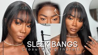 Easy Sleek Bangs | No Glue Needed!! On 4*4 Closure Wig | Ali Grace Hair