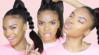 How To: Easy Braided Ponytail With Center Braid | Natural Hair