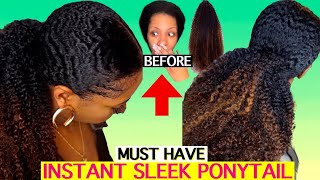 Quick& Easy Sleek Natural Hair Drawstring Ponytail! Balayage Highlights Fall Hair Must Have 4A/4B/4C
