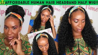  $98 Affordable Amazon Wig | 18" Curly Human Hair Headband Half Wig, Beginner Friendly Wig, No