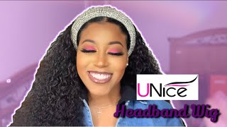 I Tried A Curly Headband Wig And It'S Bomb! Beginner Friendly! No Lace Or Glue Needed! | Unice