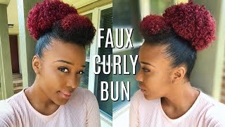 Protective Styling | Faux Curly Bun + Curly Bang/Hump | Using Drawstring Ponytail
