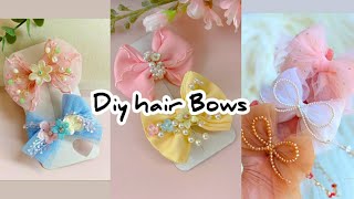 How To Make Hair Clips Hair Bows /Korean Hair Clips At Home / Diy Pearl Hair Accessories Making#Bts