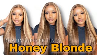 **Must Have**24" Honey Blonde Kinky Straight Lace Wig Ft Beautyforever Hair