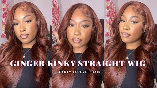 *The Best* Ginger Kinky Straight Wig Deep Side Part Wig Install  Ft. Beauty Forever Hair