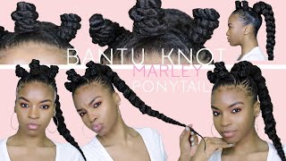 Bantu Knot Marley Ponytail Tutorial | Natural Hair