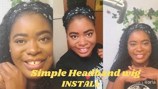 Simple Curly Headband Wig Installation|Wig Styling| #Wiginstall #Beginner