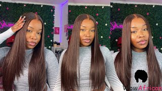 Beginning Friendly Glueless Hd Lace Wig Install| Layers On Silky Straight Hair Ft. Wow African