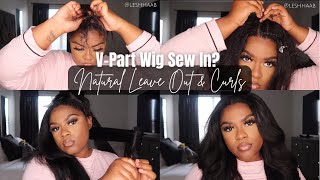 10 Minute Sew In? | Natural V-Part Wig W/ Leave Out & Curls